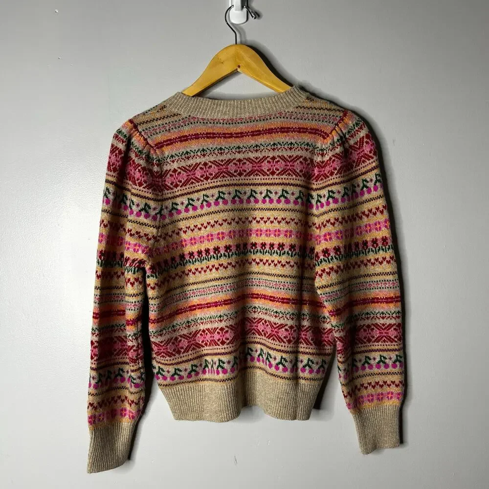 J. Crew Pink Fair Isle Crewneck Sweater